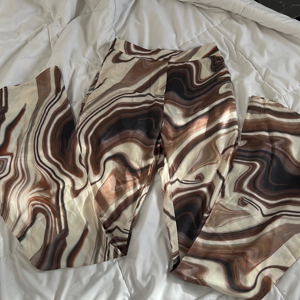 PLL high waisted brown marble flare pants